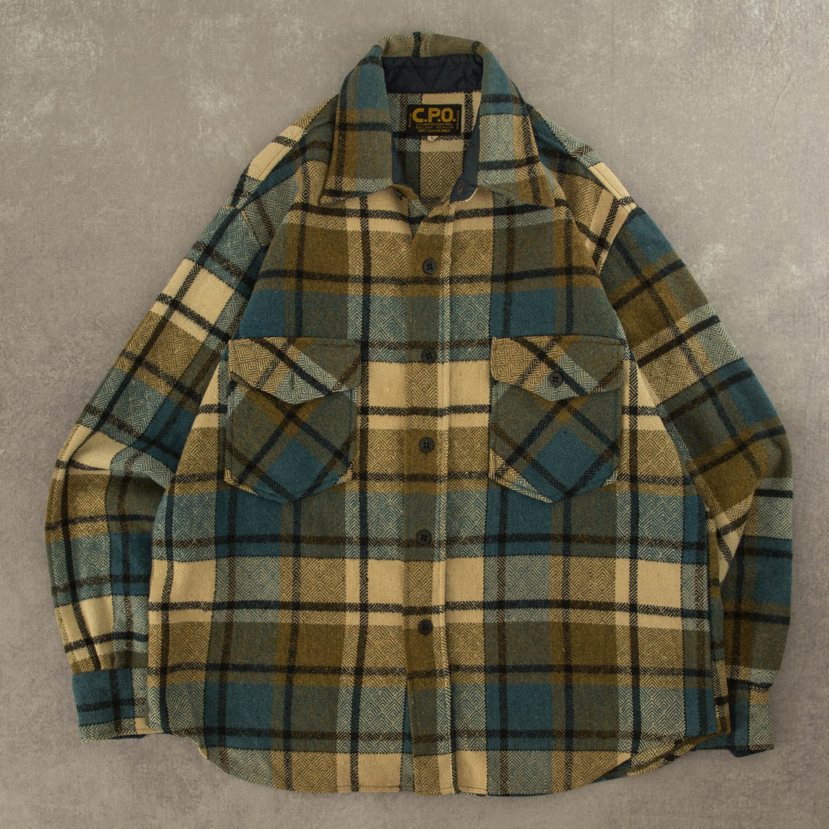 MEN'S VINTAGE 1960S C.P.O CHECKED WOOL SHIRT JACKET - LARGE