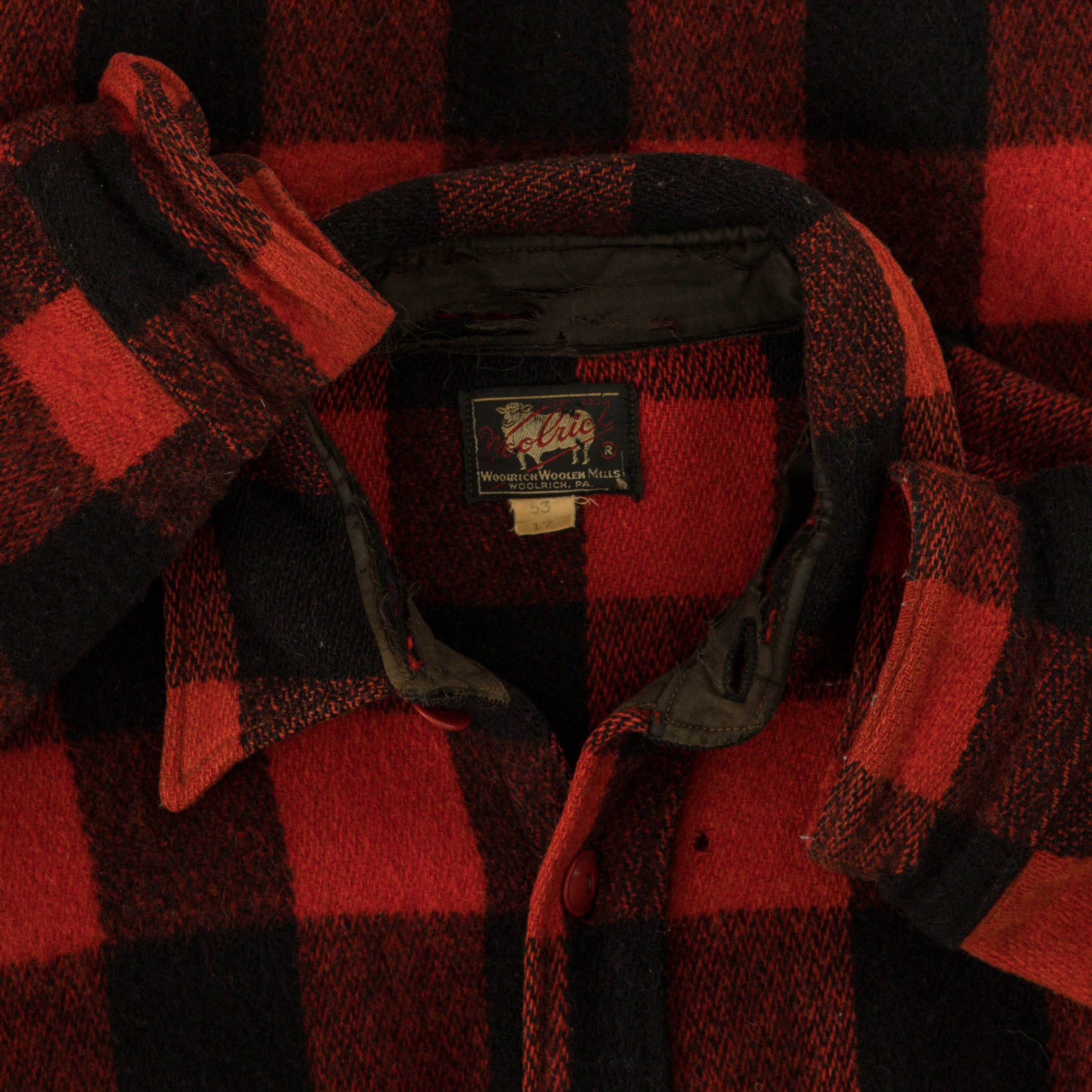 MEN'S VINTAGE 1950S WOOLRICH WOOL PLAID SHIRT JACKET - LARGE