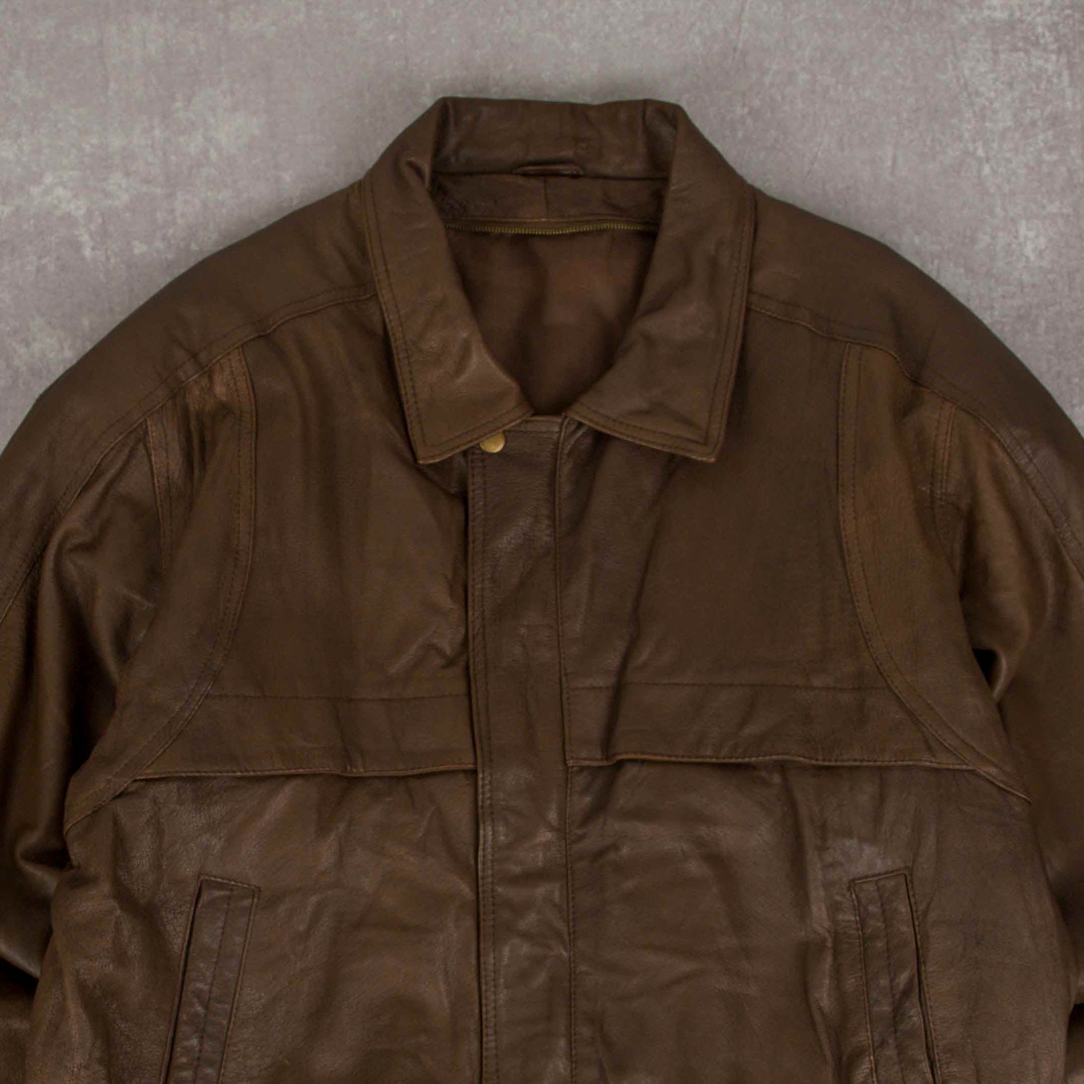 Vtg J. Peterman sale 90s Men's XXL Brown Leather Bomber Jacket