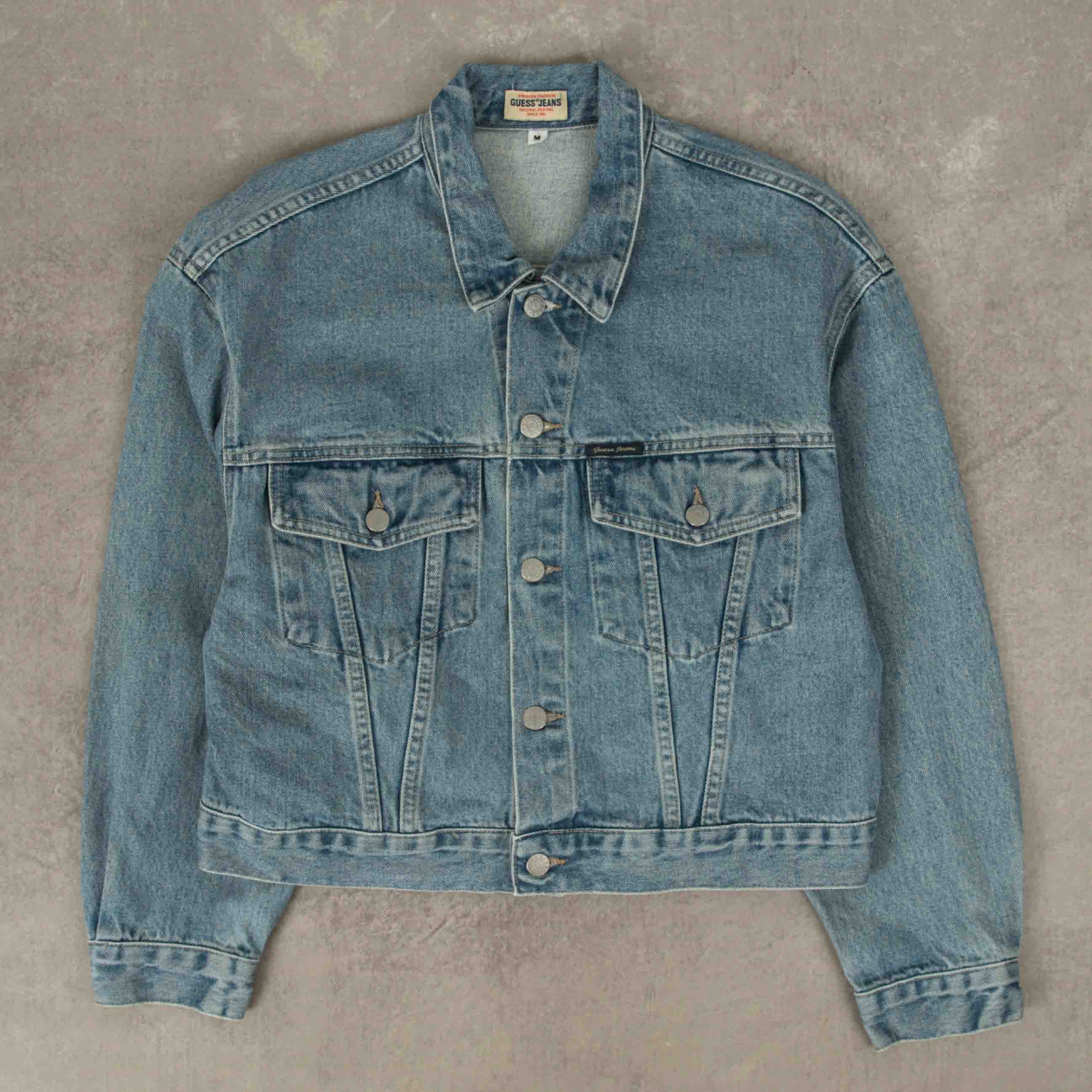 NWOT GUESS Distressed Medium popular Wash Denim Jean Jacket Medium